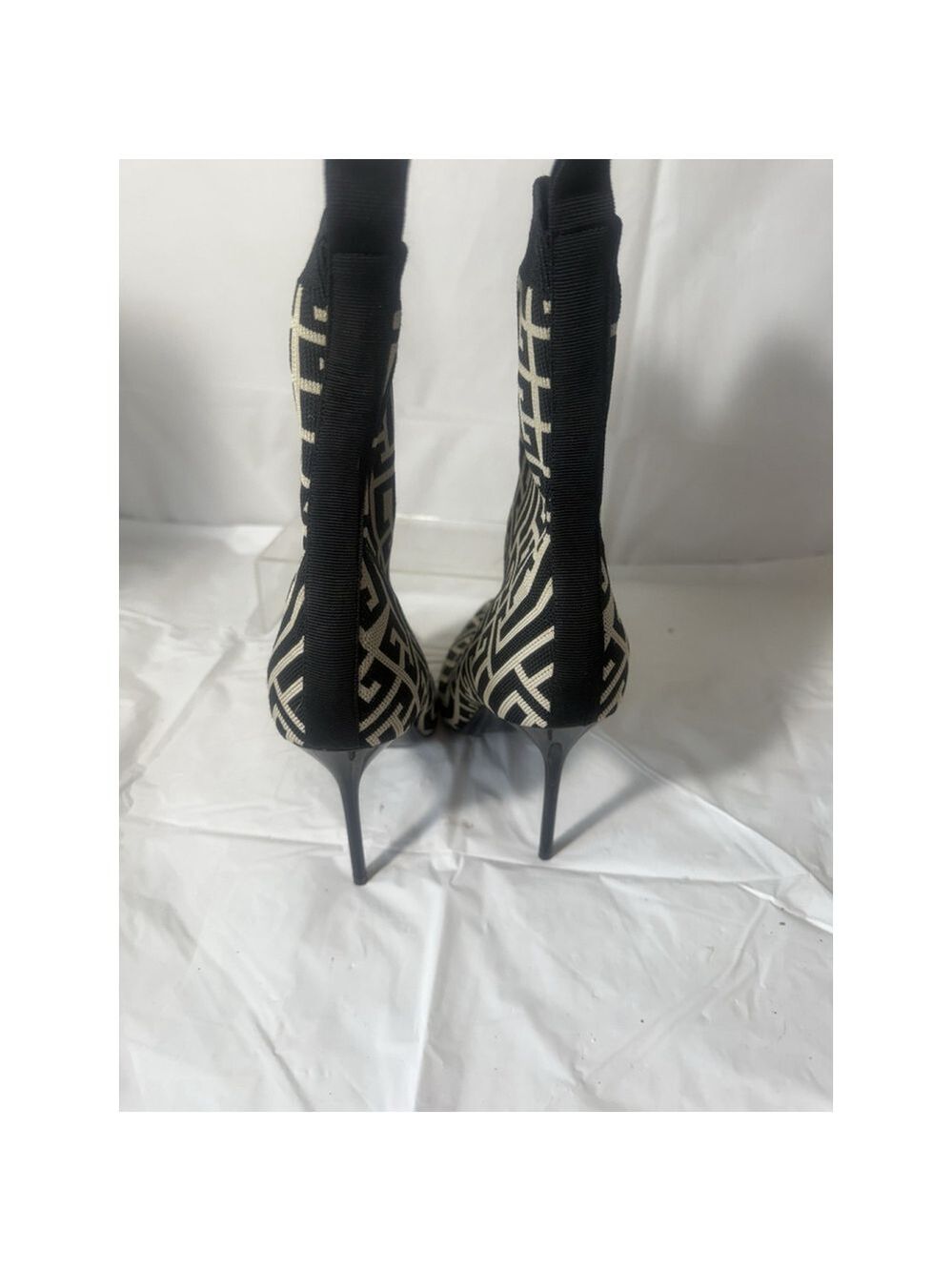 Balmain Skye Stretch Knit Ankle Boots EU 37 Monogram Pattern Made in Italy - Picture 12 of 16